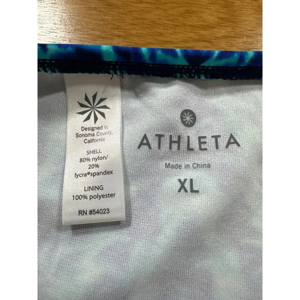 Athleta Women’s Swim Bikini Bottoms XL Blue Ruched Side Moderate Coverage